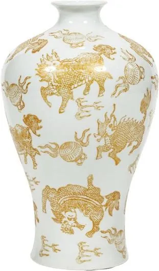 White Plum Vase Gold Kylin