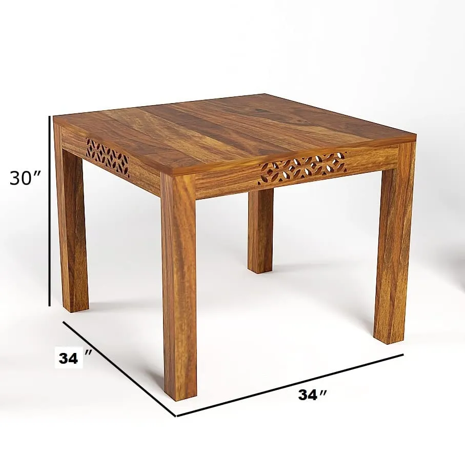 WiproWood Sheesham Wood CNC 4 Seater Dining Table with Chair and Bench | Four Seater Wooden Dining Room Set Dinner Table | Solid Wood Dining Room Sets for Living Room Home Restaurant |HoneyFinish