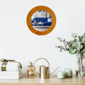 Wooden Frame Golden Round Pine Decorative Mirror for Wall, Bathroom, Wall Decor, Designer Mirror, Decorative Mirror - Pack of 1 (18 Inch/45.72 Cm)
