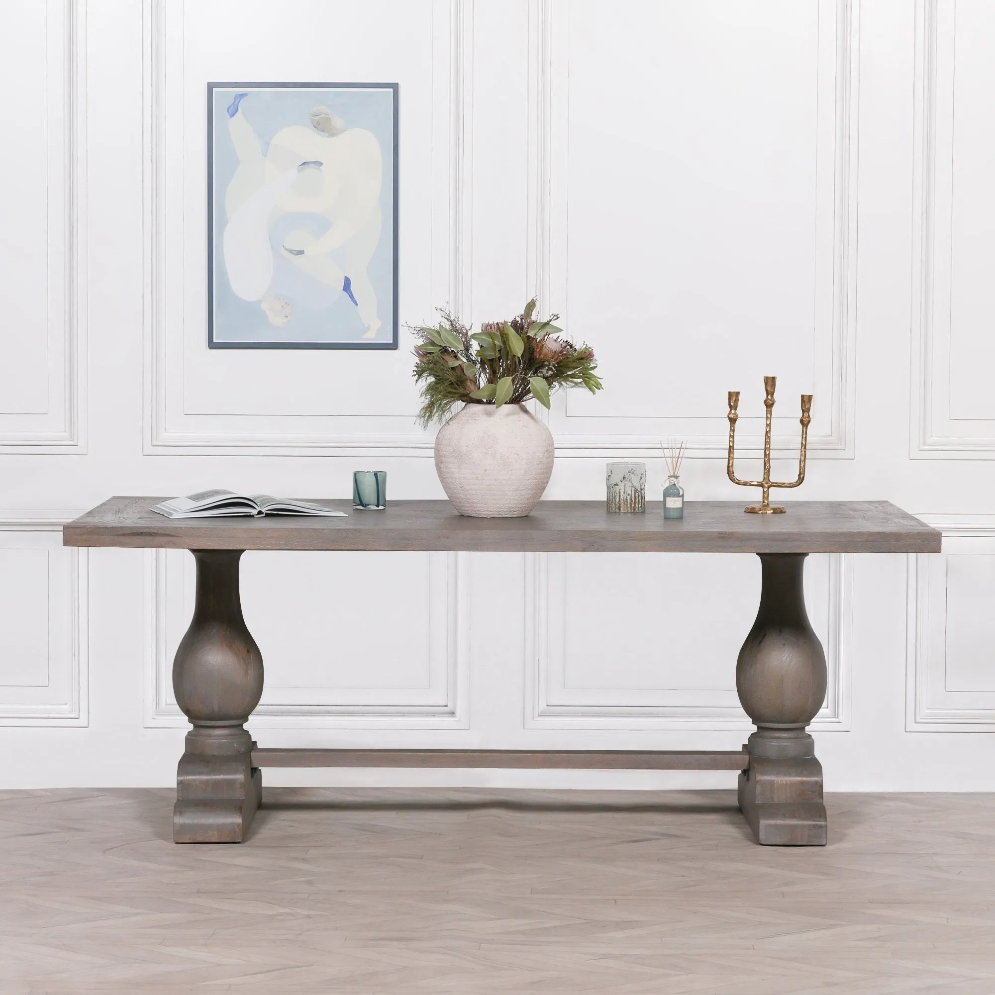 Wooden Rustic Grey Wash Rectangular Dining Table 210cm