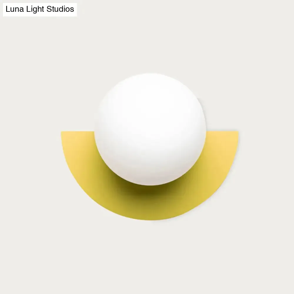 Yellow Half Round Wall Lamp Macaron 1 Bulb Iron Sconce with Opal Glass Shade
