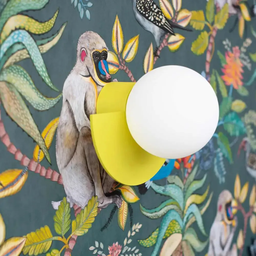 Yellow Half Round Wall Lamp Macaron 1 Bulb Iron Sconce with Opal Glass Shade